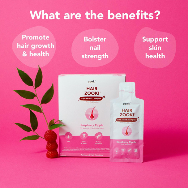 HairZooki® High Strength Biotin Zinc & Selenium Wrapped in Lipids for Maximum Absorption | Alcohol Free Vegan Soy Free Natural Ingredients | Support Hair Skin & Nail (Raspberry 30 Servings)