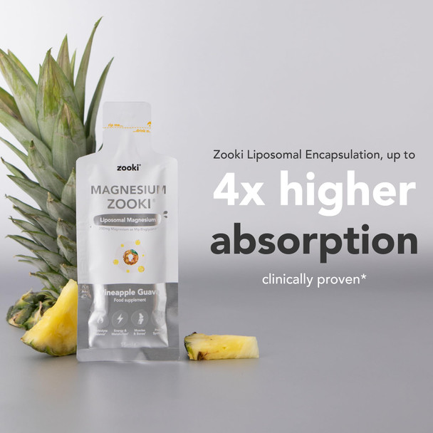 Zooki 1500mg Liposomal Magnesium Bis-Glycinate Liquid Sachets 200mg Elemental Magnesium | 4x Higher Absorption | Sleep Stress Muscle Function Cramps Heart Health (Pineapple Guava flavour 30x15ml)