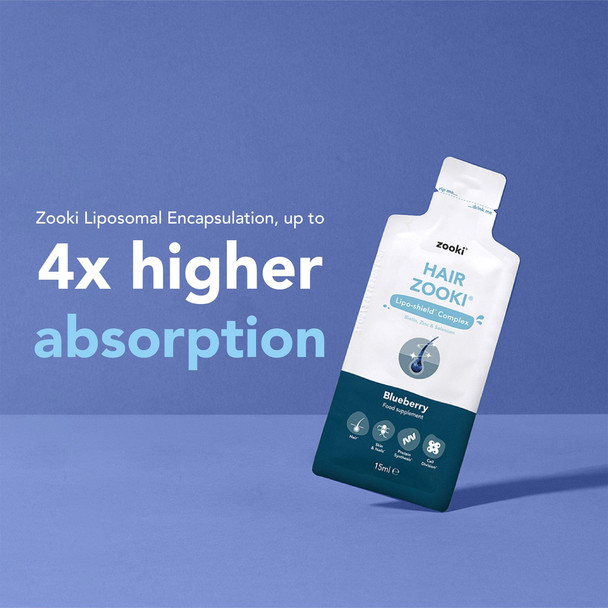 HairZooki® High Strength Biotin Zinc & Selenium Wrapped in Lipids For Maximum Absorption | Alcohol Free Vegan Soy Free Natural Ingredients | Support Hair Skin & Nail (Blueberry 14 Servings)