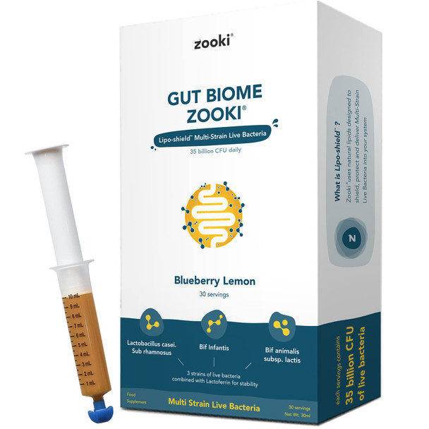 Zooki® Gut Biome | Advanced Multi Strain Probiotics | Gut Health Digestive System - (Blueberry Lemon Flavour 30 Servings Pack of 1)