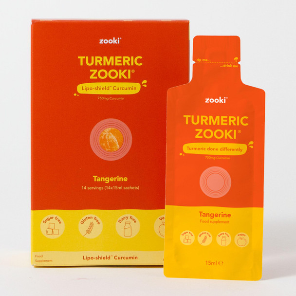 Zooki 750mg Liposomal Curcumin from Turmeric Liquid Sachets | 4X Higher Absorption | Vegan Allergen Free Natural Ingredients | Tangerine Flavour 14 Servings