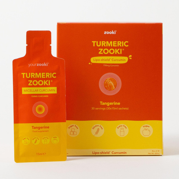 Zooki 750mg Liposomal Curcumin from Turmeric Liquid Sachets | 4X Higher Absorption Clinically Proven | Vegan Allergen Free Natural Ingredients | Tangerine Flavour 30 Servings