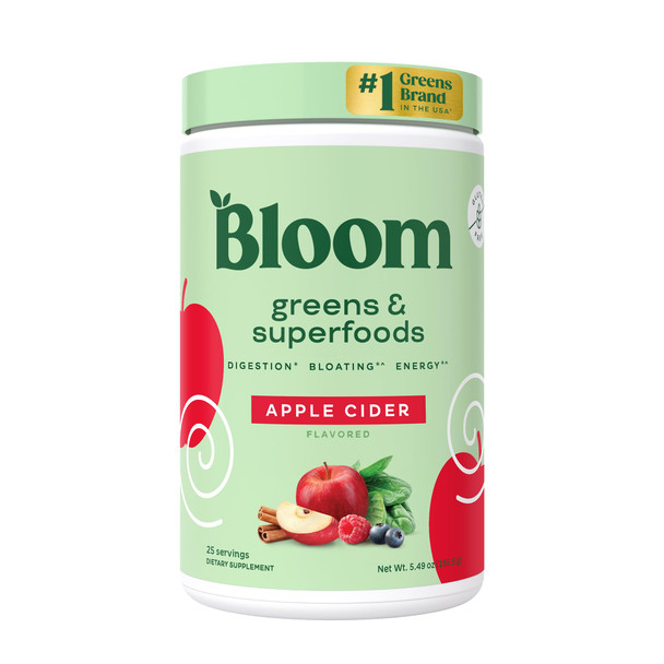Bloom Nutrition Superfood Greens Powder Digestive Enzymes with Probiotics and Prebiotics Gut Health Bloating Relief for Women Chlorella Green Juice Mix with Beet Root Powder 25 SVG Apple Cider