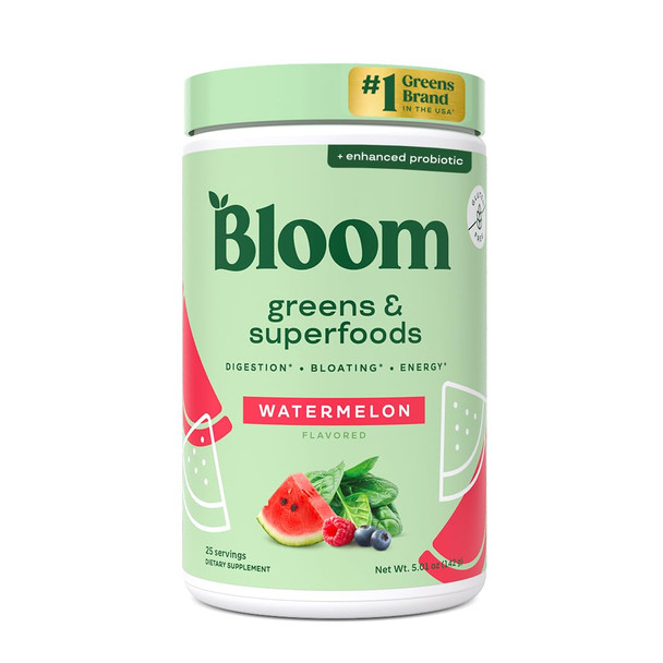 Bloom Nutrition Superfood Greens Powder Digestive Enzymes with Probiotics and Prebiotics Gut Health Bloating Relief for Women Chlorella Green Juice Mix with Beet Root Powder 25 SVG Watermelon