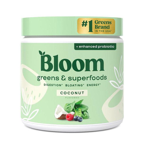 Bloom Nutrition Superfood Greens Powder Digestive Enzymes with Probiotics and Prebiotics Gut Health Bloating Relief for Women Chlorella Green Juice Mix with Beet Root Powder 30 SVG Coconut