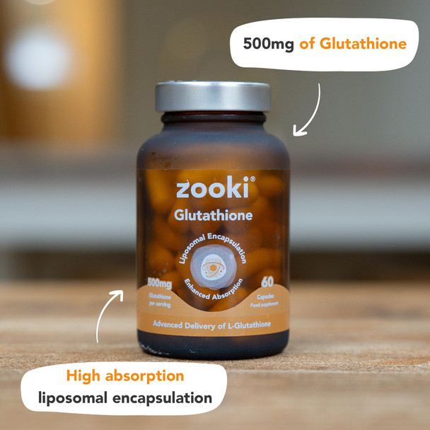 Zooki 500mg Liposomal Glutathione Capsules | 4X Higher Absorption | Ultimate Skin Liver Detox Energy Support | Natural Ingredients Vegan | (30 Servings)