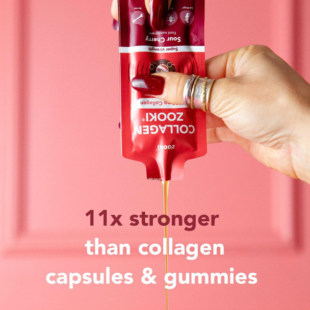 Zooki 11,000mg Super Strength Marine Collagen Liquid Sachets | Hydrolysed Peptides | Ultimate Skin Hair Nails Joints Bones & Muscles Support (Sour Cherry Flavour 14 Servings)