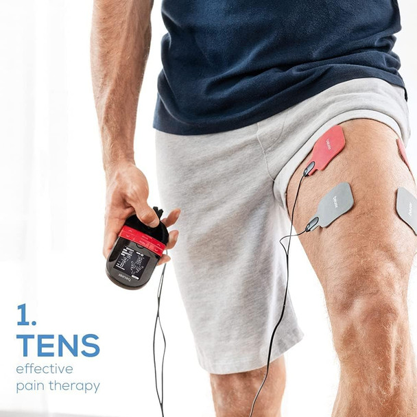 Beurer EM59 TENS/EMS Device with Heat 4 in1 TENS Unit EMS Muscle Stimulator EMS Massage and Heating Pad Therapy 70 Programs 50 Intensity Levels TENS Unit Muscle Stimulator with USB Charge