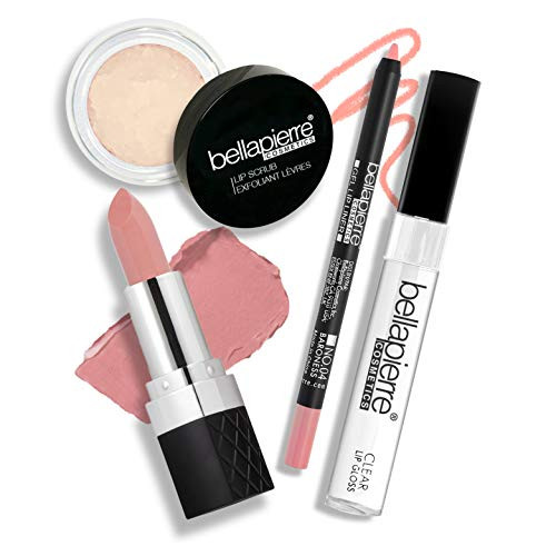 Bellapierre Best In Pout Kit Lip Scrub Mineral Lipstick Gel Lip Liner & Clear Lip Gloss Non-Toxic And Paraben Oil And Cruelty - Baroness