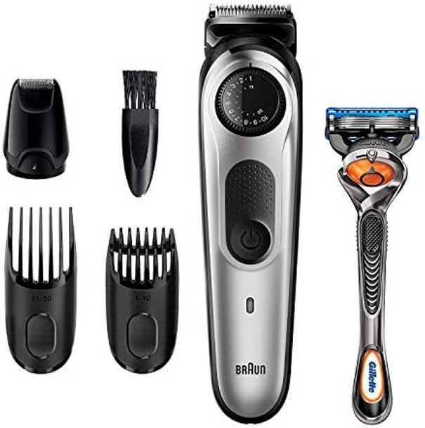 Braun Beard Trimmer Hair Clippers For Men Cordless & Rechargeable Mini Foil Shaver With Gillette Proglide Razor Black/Silver 6 Piece Set