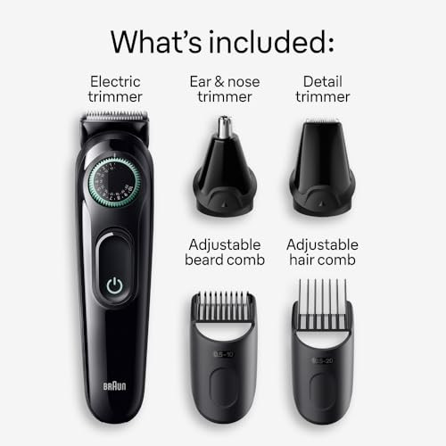 Braun All-In-One Style Kit Series 3 3450 5-In-1 Trimmer For Men With Beard Trimmer Ear & Nose Trimmer Hair Clippers & More Ultra-Sharp Blade 40 Length Settings And Washable
