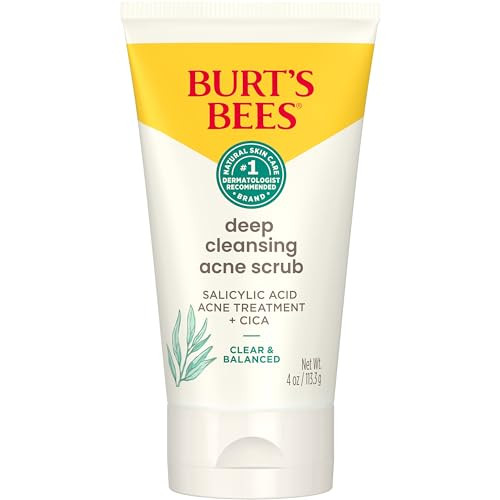 Burt’S Bees Clear And Balanced Deep Cleansing Acne Scrub Salicylic Acid Acne Treatment With Cica Facial Cream Exfoliator Helps Unclog Pores And Reduce Acne 4 Oz