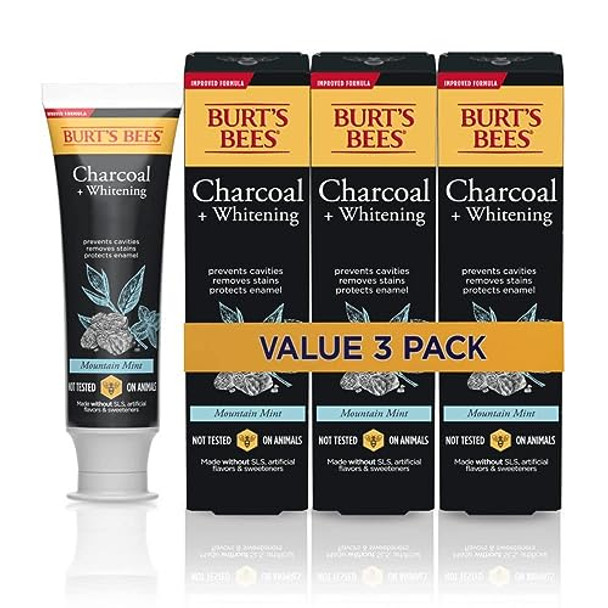 Burt'S Bees Toothpaste Natural Flavor Charcoal With Fluoride Toothpaste Mountain Mint 3 X 4.7Oz