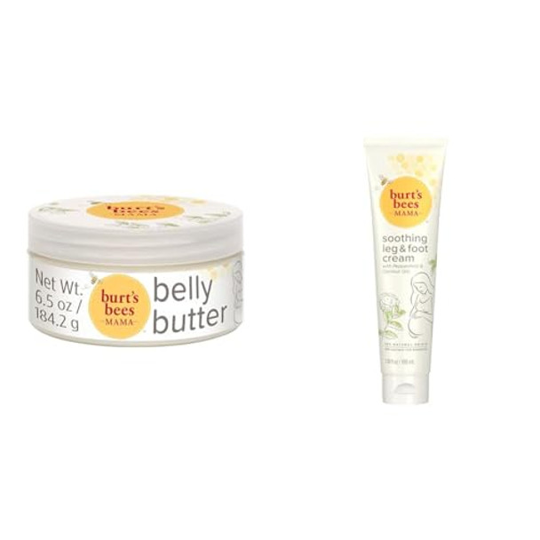 Burt'S Bees Mama Bee Belly Butter Leg & Foot Cream - Pregnancy Stretch Mark Prevention Cream 6.5 Oz Tub & 3.38 Oz Foot Cream