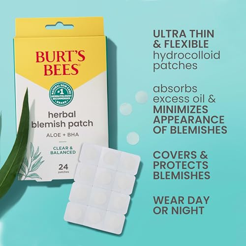 Burt'S Bees Herbal Blemish Patch With Fermented Willow Bark Extract And Soothing Aloe Clear And Balanced Spot Treatment For Pimples 100 Percent Natural Origin Skin Care 24 Ct. Package