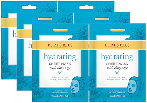 Burt'S Bees Hydrating Face Mask With Clary Sage Single Use Sheet Mask 6 Count (Package May Vary)
