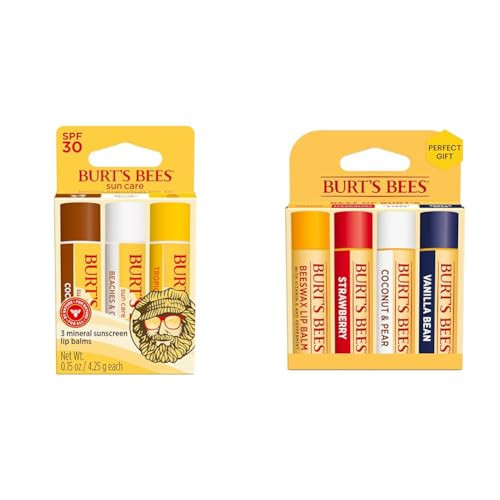 Burt'S Bees Spf 30 Lip Balm Set With Island Getaway Strawberry Coconut And Vanilla Bean Flavors 7 Tubes