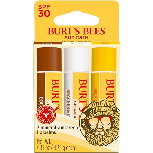 Burt'S Bees Spf 30 Lip Balm Set With Island Getaway Strawberry Coconut And Vanilla Bean Flavors 7 Tubes