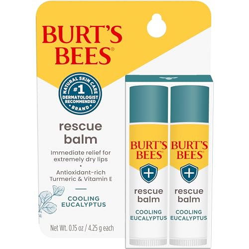 Burt'S Bees 2 Pack Rescue Balm Cooling Eucalyptus And Elderberry Lip Balm Tubes 0.15 Oz Each