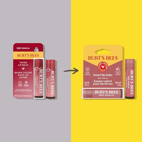 Burt'S Bees Red Dahlia Tinted Lip Balm 8 Hours Of Moisture For Dry Lips Tinted Unflavored Lip Balm With A Hint Of Color Natural Origin Lip Care 1 Tube 0.15 Oz.
