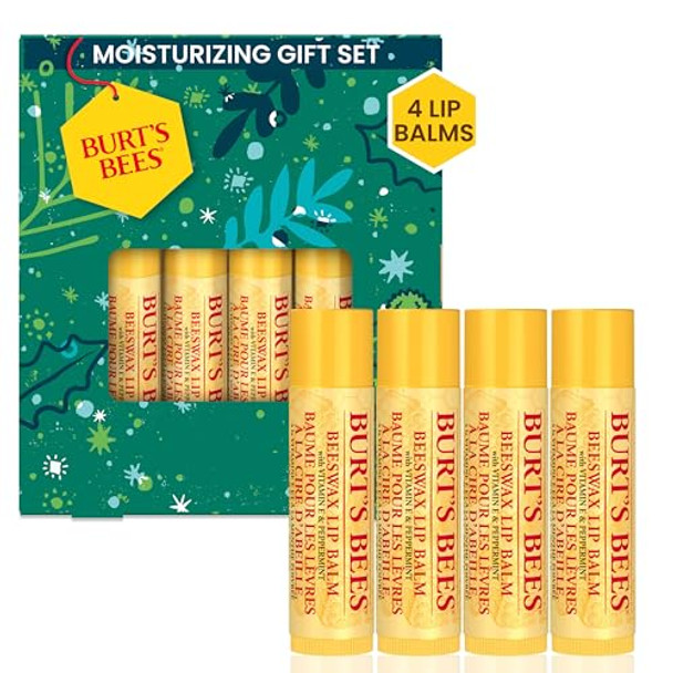 Burt'S Bees Lip Balm Set Beeswax Bounty Classic Perfect Lip Balms For Holiday Baskets 4-Pack 0.15 Oz.