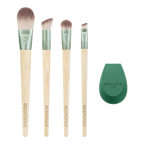 Ecotools Limited Edition Dash Of Glow Kit Makeup Brush & Makeup Sponge Kit For Foundation & Eyesahdow Eco-Friendly Makeup Tools Cruelty- 5 Piece Set
