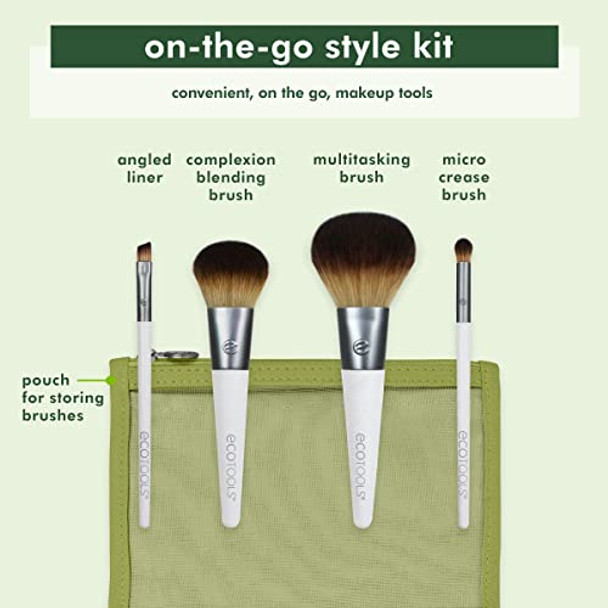 Ecotools On-The-Go Makeup Brush Kit Travel-Friendly Brush Set Mini-Size Makeup Tools For Powders Blush Bronzer & Eyeshadows Eco-Friendly Synthetic Bristles Cruelty- & Vegan 5 Piece Set