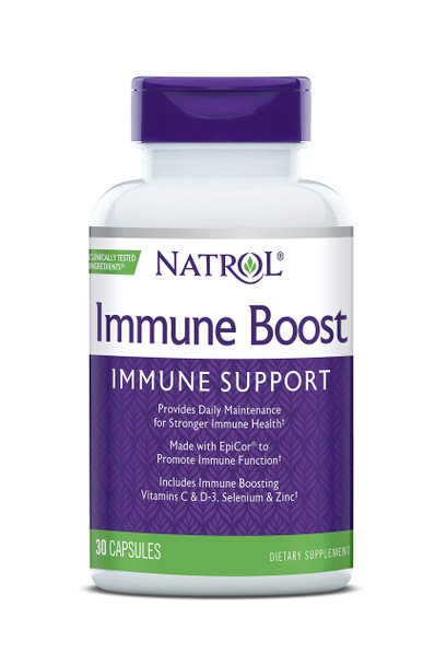 Natrol Immune Boost Capsules, Immune Support, Made with EpiCor Clinically Tested, Includes Vitamins C, D3, Selenium and Zinc, 30 Count
