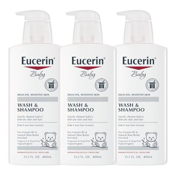 Eucerin Baby Unscented Baby Shampoo And Body Wash Hypoallergenic Tear Shampoo And Wash With Pro-Vitamin B5 And Shea Butter 13.5 Fl Oz Bottle