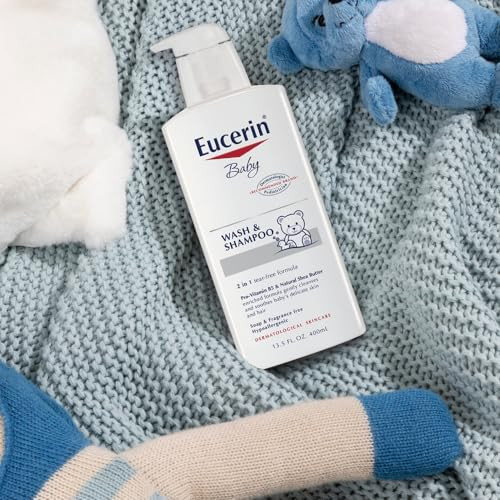 Eucerin Baby Unscented Baby Shampoo And Body Wash Hypoallergenic Tear Shampoo And Wash With Pro-Vitamin B5 And Shea Butter 13.5 Fl Oz Bottle