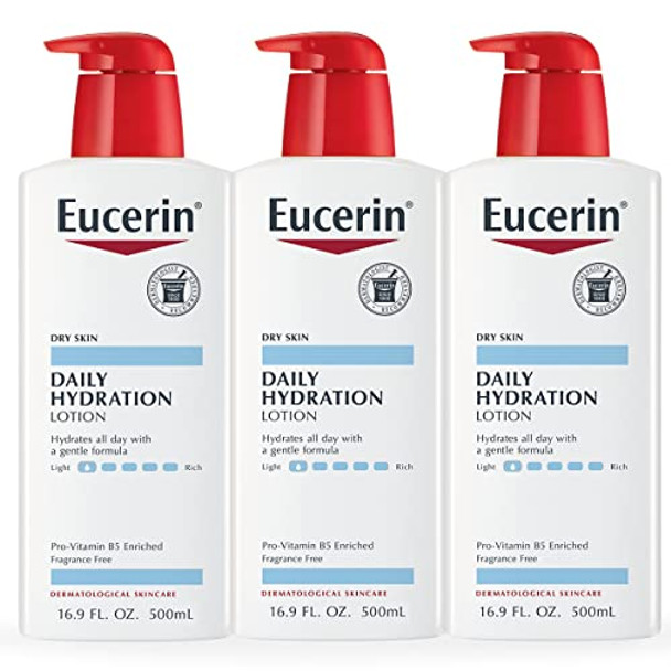 Eucerin Daily Hydration Body Lotion For Dry Skin Unscented Body Moisturizer With Sunflower Oil And Pro-Vitamin B5 16.9 Fl Oz Bottle Pack Of 3