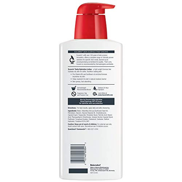 Eucerin Daily Hydration Body Lotion For Dry Skin Unscented Body Moisturizer With Sunflower Oil And Pro-Vitamin B5 16.9 Fl Oz Bottle Pack Of 3