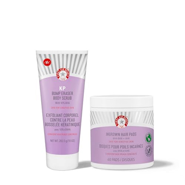 First Aid Beauty - Jumbo Body Duo: Kp Bump Eraser Body Scrub & Ingrown Hair Pads With 10% Bha & Aha Daily Exfoliating Body Scrub Keratosis Pilaris Treatment To Reduce Bumps (10 Oz Scrub 60 Ct Pads)