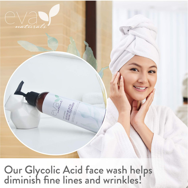 Eva Naturals Anti-Aging Glycolic Acid Cleanser (6 oz) - Acne Treatment and Exfoliating Face Wash to Reduce Wrinkles and Improve Skin's Moisture and Glow - With Alpha Hydroxyl Acid, Aloe and Vitamin E