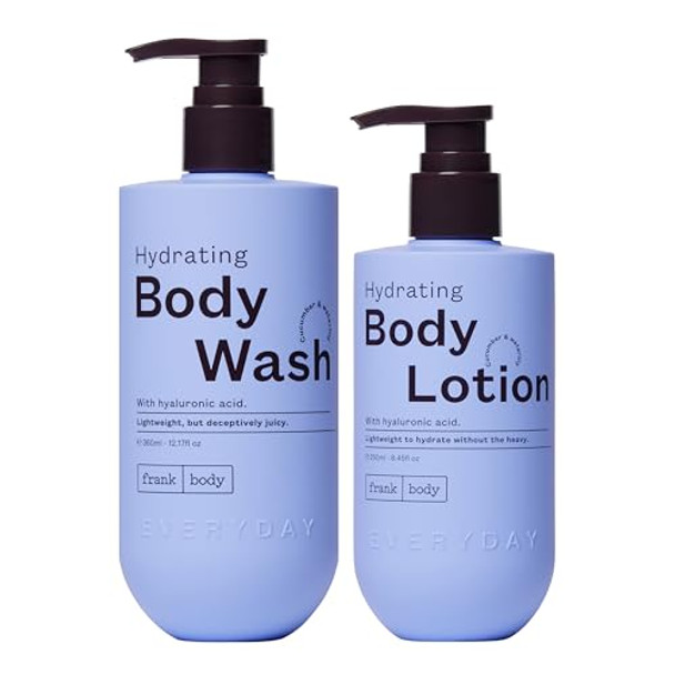 Frank Body Hydrating Body Wash & Body Lotion Bundle Vegan & Cruelty Made With Hyaluronic Acid Glycerin And Aloe Vera To Hydrate Plump And Cleanse Cucumber And Waterlily Scent