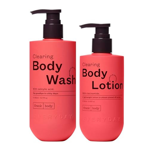 Frank Body Clearing Body Wash & Body Lotion Bundle Vegan & Cruelty Removes Stubborn Dead Skin Excess Oil Black & White Heads Mandarin & Cedarwood Scent