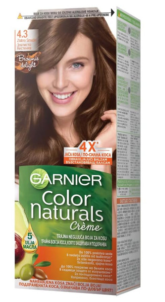 Garnier Color Naturals Nourishing Permanent Hair Color Cream - 4.3 Golden Brown 3.4 Fl. Oz.(Pack Of 3)