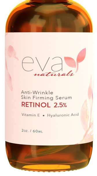 Retinol Serum 2.5% Vitamin A for Face, XL 2 oz. Bottle with Hyaluronic Acid, Vitamin E and Aloe Vera - Anti Aging - Reduces Wrinkles & Fine Lines, Fades Dark Spots by Eva Naturals