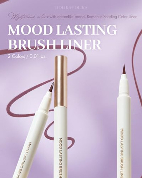 Holika Holika Mood Lasting Brush Liner - Slim Brush Liquid Eyeliner Rosy Brown & Mute Violet Shades Soft Elastic Brush For Delicate Drawing Quick Fix & Sustainable Eye Make-Up (02 Rosy Brew) Holika Holika Mood Lasting Brush Liner - Slim Brush Liquid Eyeliner Rosy Brown & Mute Violet Shades Soft Elastic Brush For Delicate Drawing Quick Fix & Sustainable Eye Make-Up (02 Rosy Brew)