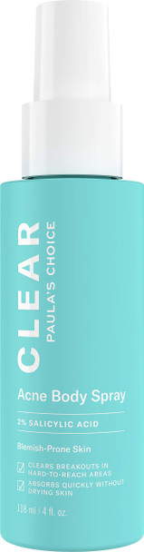 Paula's Choice CLEAR Back and Body Acne Spray, 2% Salicylic Acid Treatment for Blackheads & Blemishes, 4 Ounce