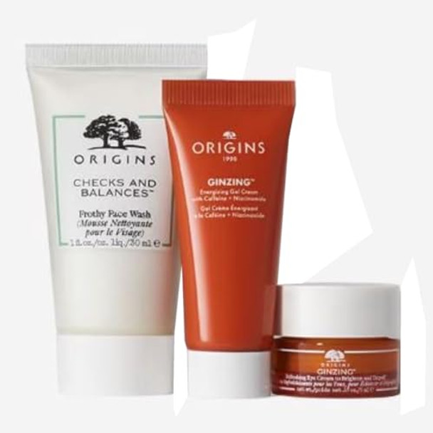 Origins Hello Radiance Meet The Radiance-Boosting Trio Set - Face Wash - Gel Cream And Eye Cream - Travel Size - In Box Origins Hello Radiance Meet The Radiance-Boosting Trio Set - Face Wash - Gel Cream And Eye Cream - Travel Size - In Box