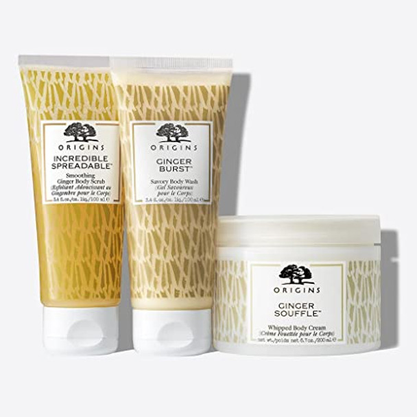 Origins Set: Ginger Souffle Whipped Body Cream & Ginger Burst Savory Body Wash & Smoothing Ginger Body Scrub