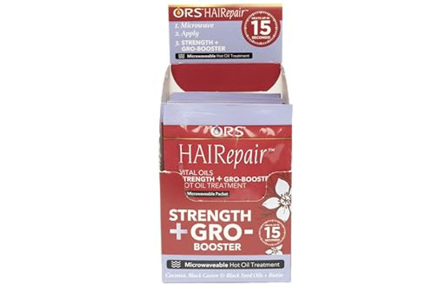 Ors Hairepair Vital Oils Hot Oil Treatment Strength + Gro-Booster With Black Castor Coconut & Black Seed Oil 1.5 Ounces (Pack Of 12)