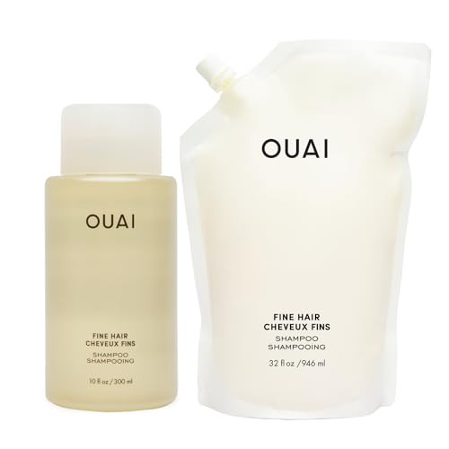 Ouai Fine Shampoo + Refill Bundle - Volumizing Shampoo With Keratin Biotin & Chia Seed Oil For Fine Hair - Delivers Clean Weightless Body - Sulfate Hair Care (2 Count 10 Oz/32 Oz)