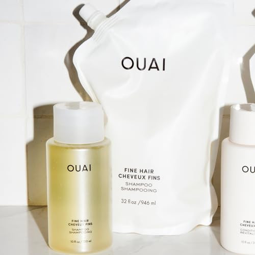 Ouai Fine Shampoo + Refill Bundle - Volumizing Shampoo With Keratin Biotin & Chia Seed Oil For Fine Hair - Delivers Clean Weightless Body - Sulfate Hair Care (2 Count 10 Oz/32 Oz)
