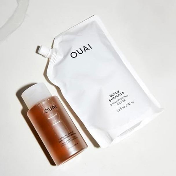 Ouai Detox Shampoo + Refill - Clarifying Shampoo For Build Up Oil Product & Hard Water - Apple Cider Vinegar & Keratin For Clean Refreshed Hair - Sulfate Hair Care (2 Count 10 Oz/32 Oz)