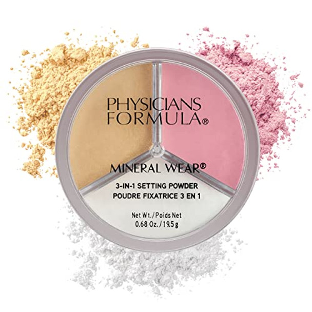 Physicians Formula Mineral Powder Wear 3-In-1 Setting Powder Face Makeup Reduce Shine Brighten Baked Dermatologist Tested Clinicially Tested