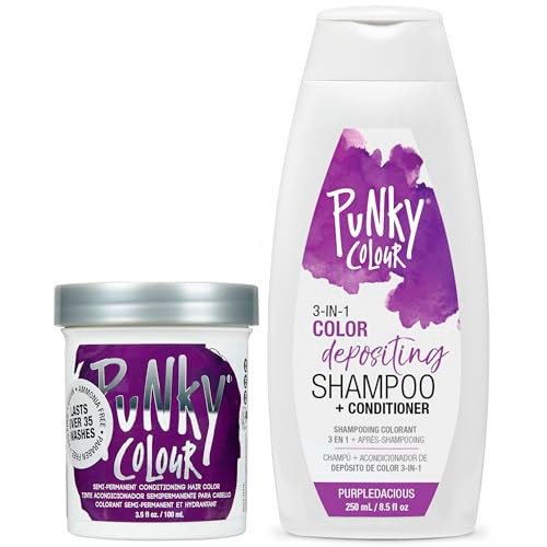 Punky Purple Semi-Permanent Hair Dye Color (3.5 Oz) & 3-In-1 Color Depositing Conditioner & Treatment (8.5 Oz) Combo - Vibrant Long-Lasting Care Set
