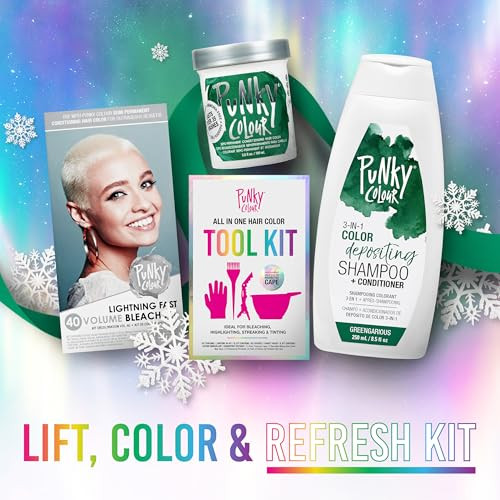 Punky Lift Color & Refresh Kit Bundle - Alpine Green Hair Color Kit Hair Coloring Tools Hair Bleach Kit Color-Depositing Conditioner 1-Pack