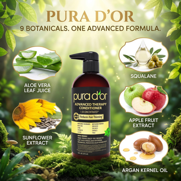PURA D'OR Advanced Therapy Conditioner For Increased Moisture, Strength, Volume & Texture, No Sulfates, Contains Argan Oil & Biotin, All Hair Types, Men & Women, 16 Oz